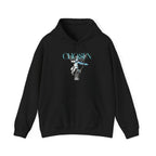 Black hoodie with cherubic angel holding bow and arrow