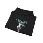 Black hoodie with cherubic angel holding bow and arrow