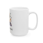White mug with a graphic design