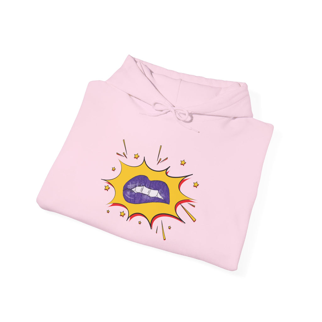 Pink sweatshirt with a colorful lips pop art graphic design