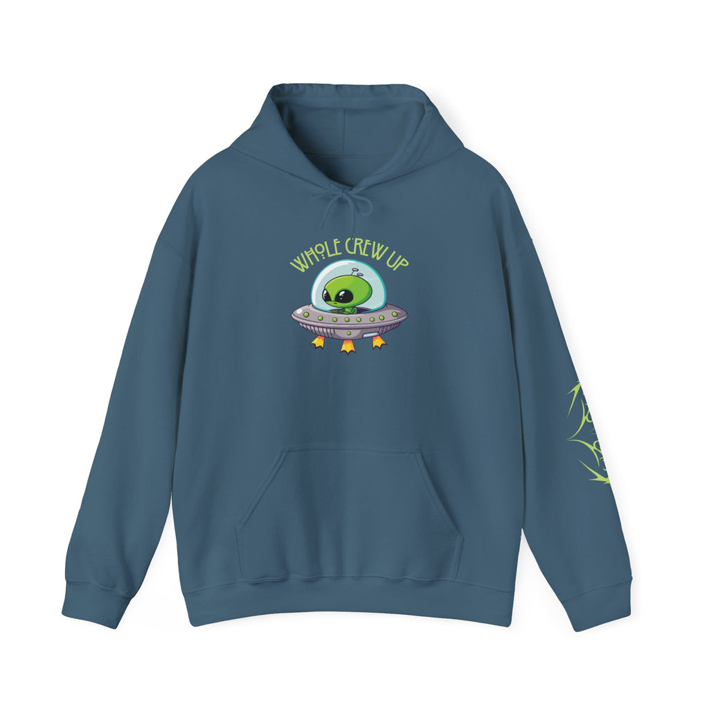 Blue hoodie with alien graphic