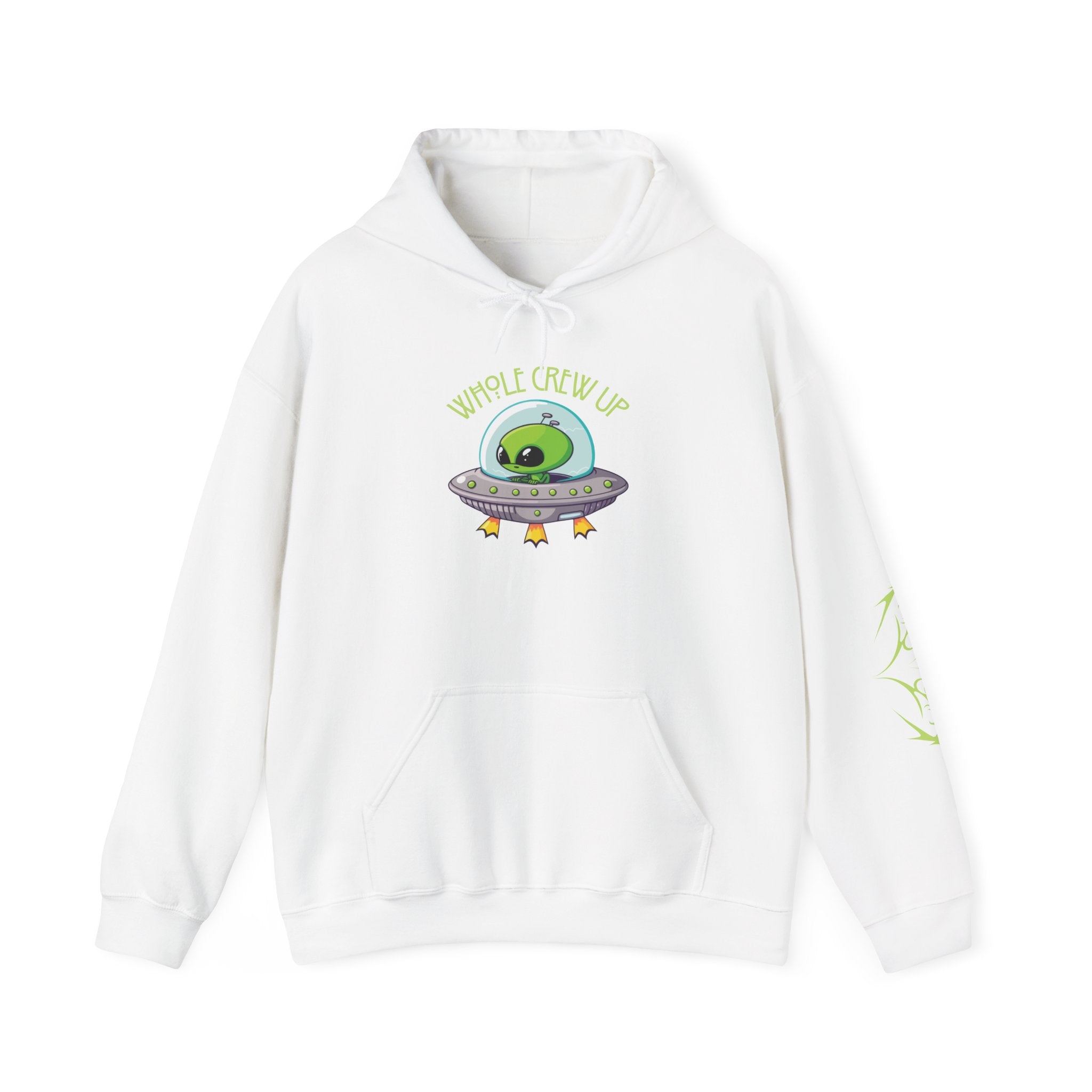 White hoodie with alien graphic